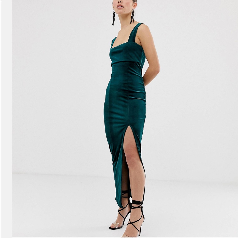ASOS velvet emerald midi dress